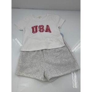 No Comment Girls USA Gingham Graphic Tee and Star Shorts Set White Gray Size 7/8